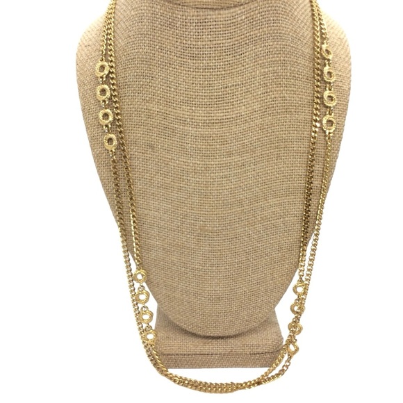 VINTAGE MONET GOLD TONE CHAIN LINK NECKLACE 27" LONG CIRCLE STATIONS LUXURIOUS - Picture 4 of 16